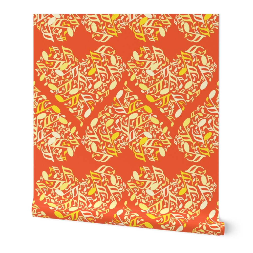 Yellow Music Note Hearts Orange Background Wallpaper