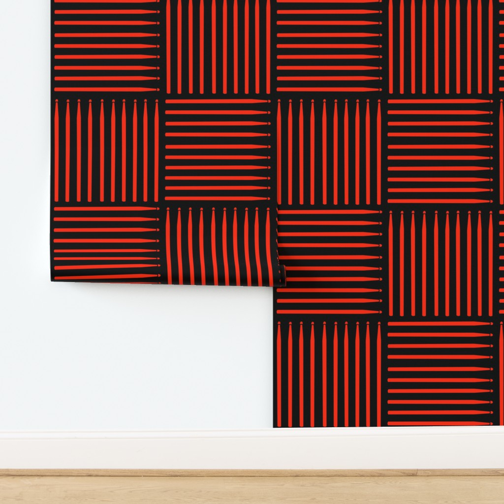 Red Drumstick Crosshatch Black Wallpaper