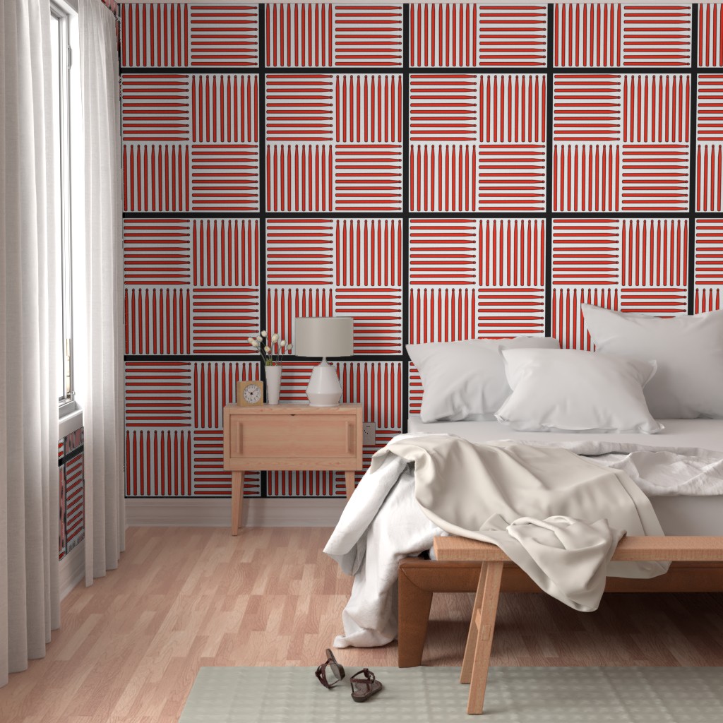 Red Drumstick Crosshatch Border Wallpaper