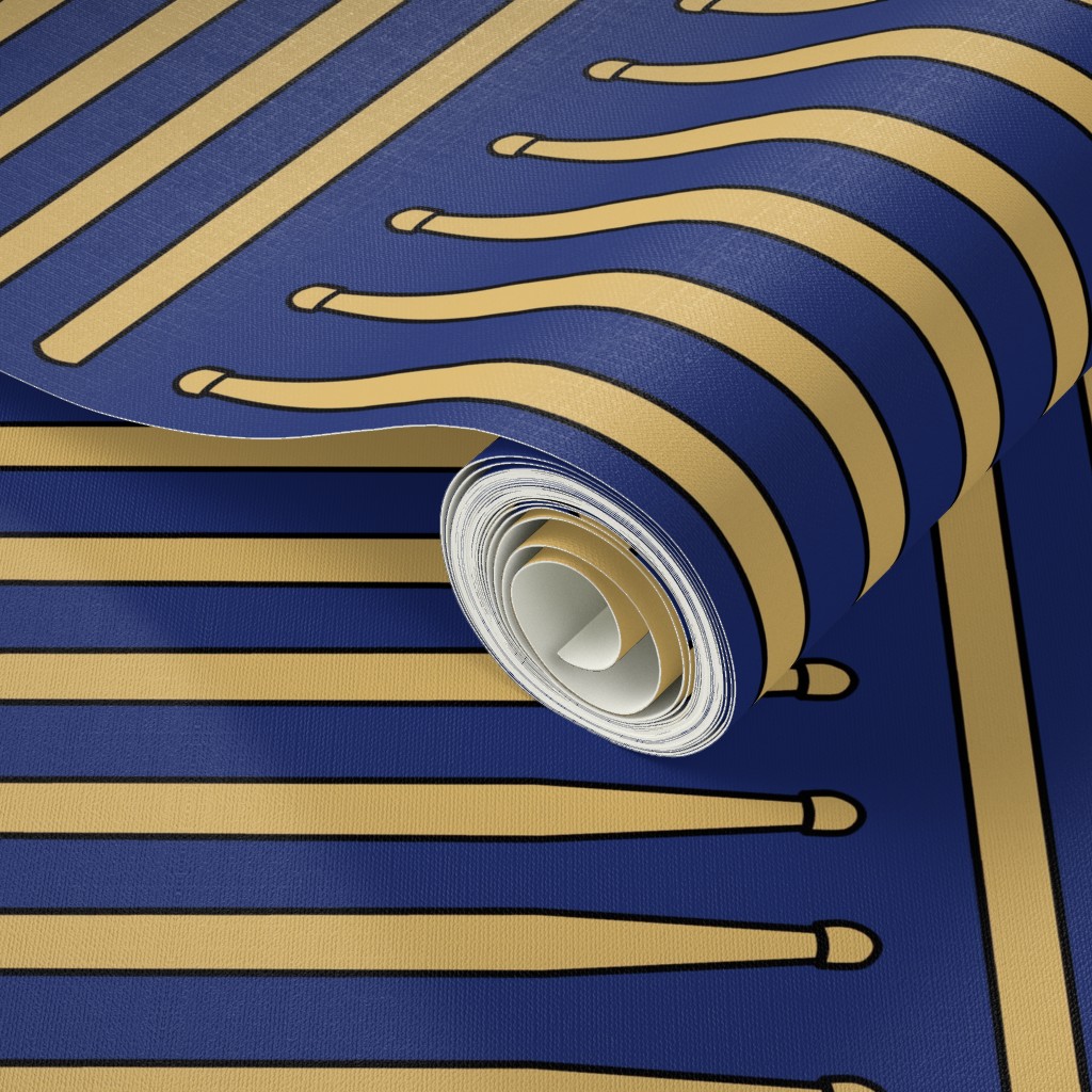 Tan Drumstick Crosshatch Dark Blue Wallpaper
