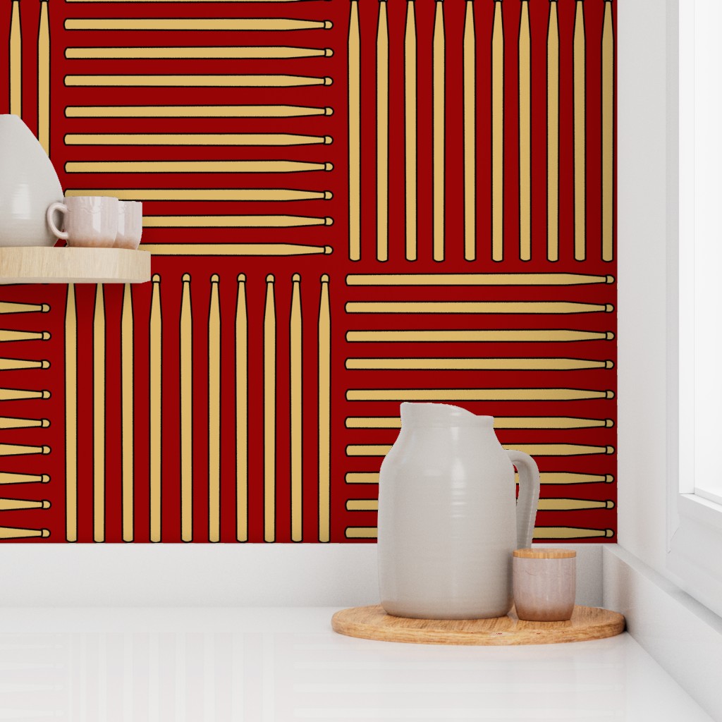 Tan Drumstick Crosshatch Red Wallpaper