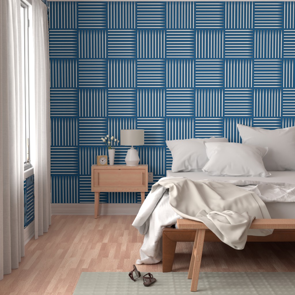 White Drumstick Crosshatch Blue Wallpaper