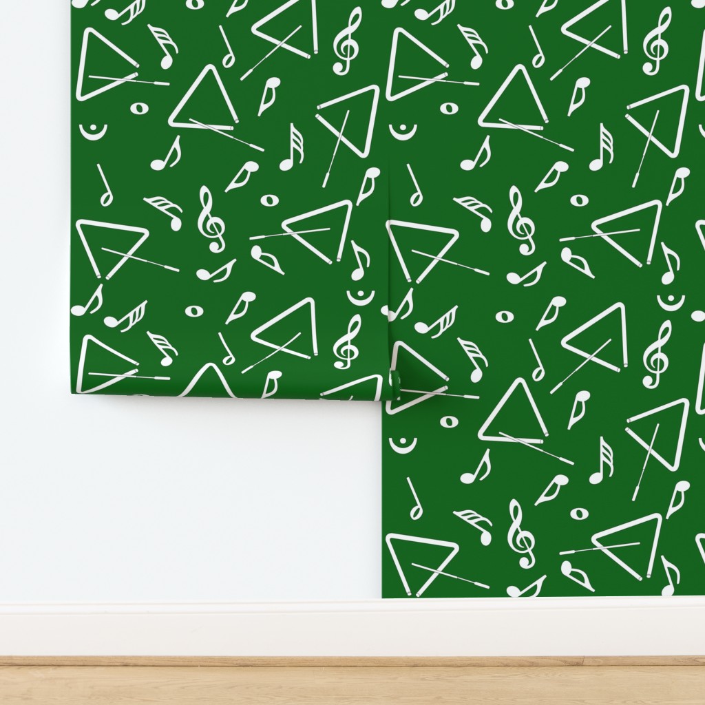 White Musical Triangle Music Notes Green Wallpaper