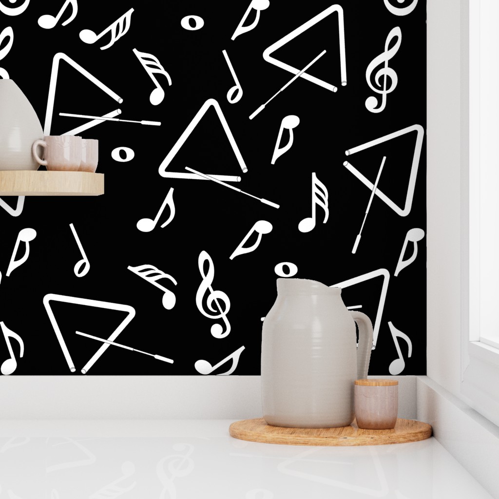 White Triangle Music Notes Black Wallpaper