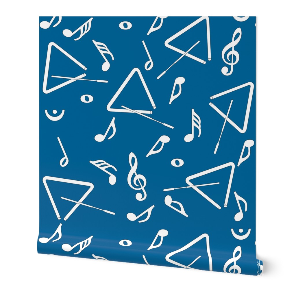 White Triangles Music Notes Blue Wallpaper