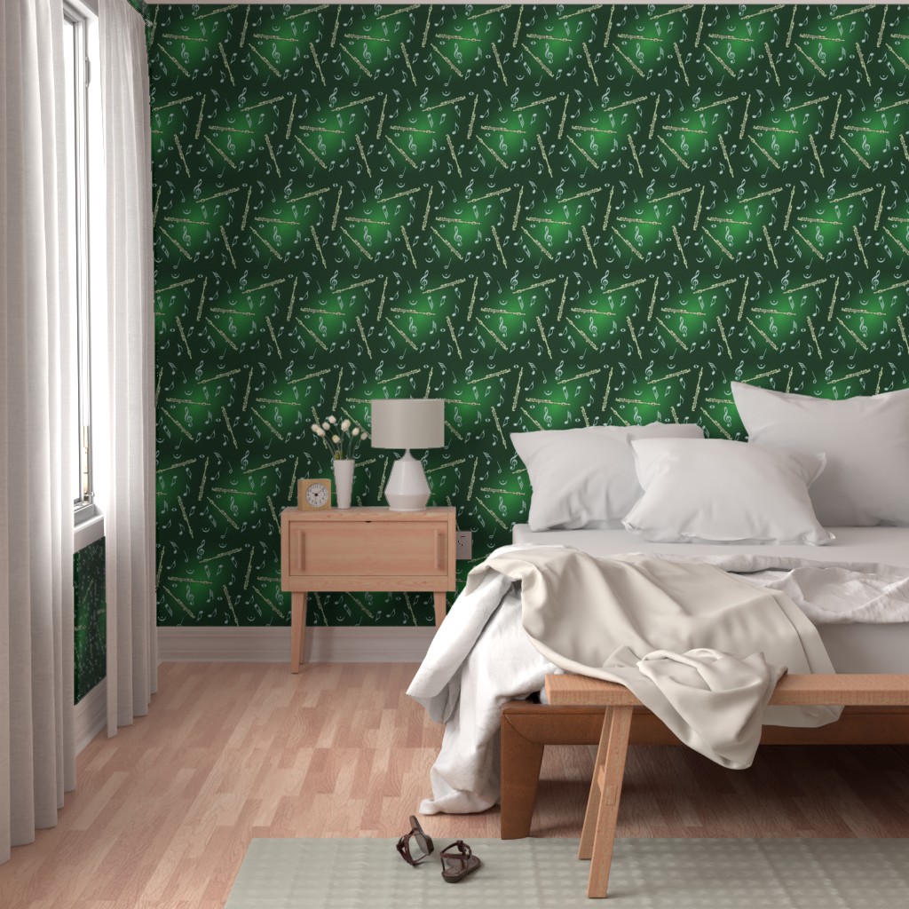 Piccolo Music Notes Green Wallpaper