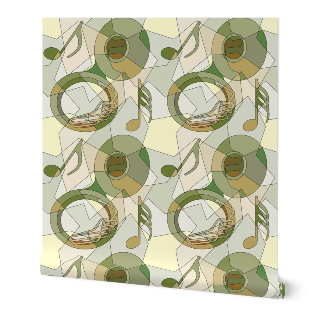 Tuba Music Note Fragments Green Wallpaper
