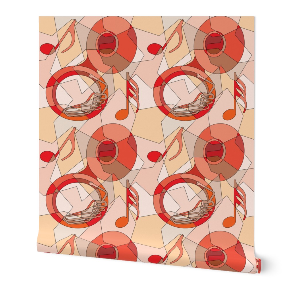 Tuba Music Note Fragments Reds Wallpaper